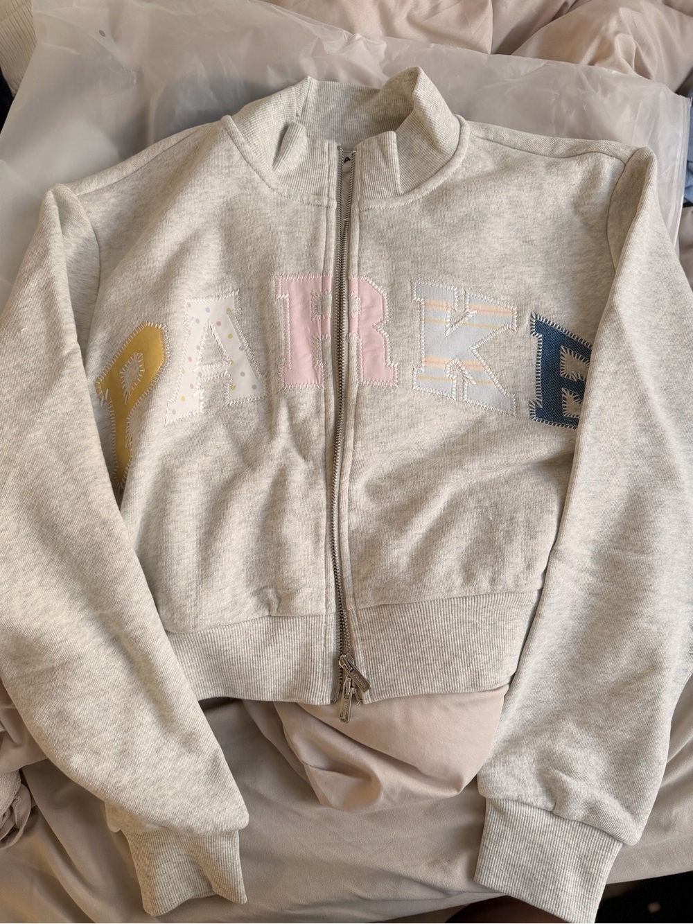 Parke birthday patchwork zip up mockneck